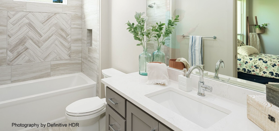 bathroom with great counters and cabinets
