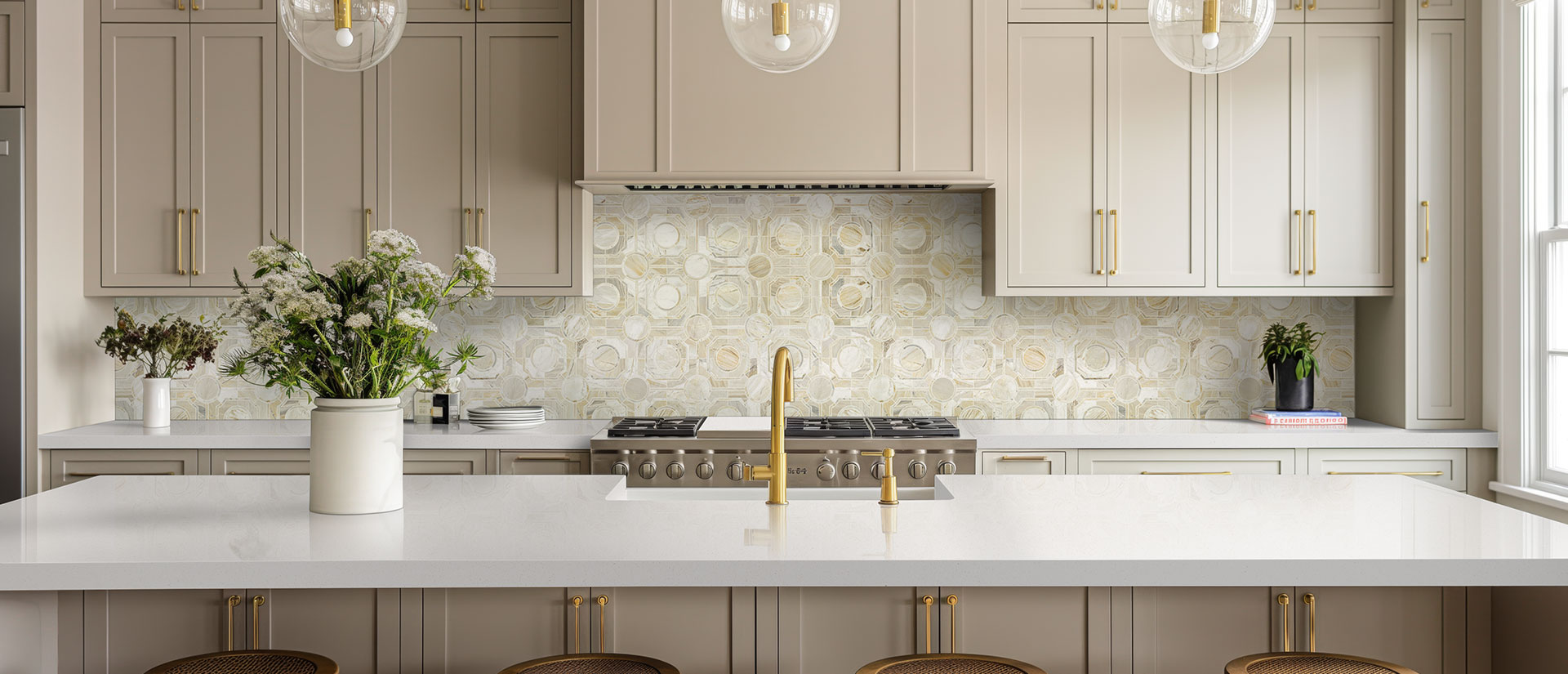 frost white quartz kitchen